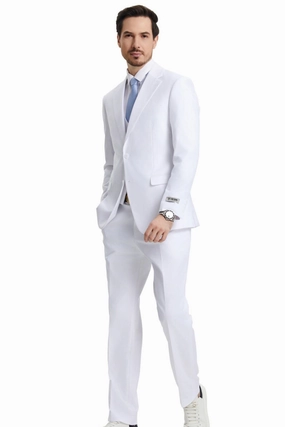 TempTrends Collection: 3 Piece Solid Slim Fit Suit For Men In White