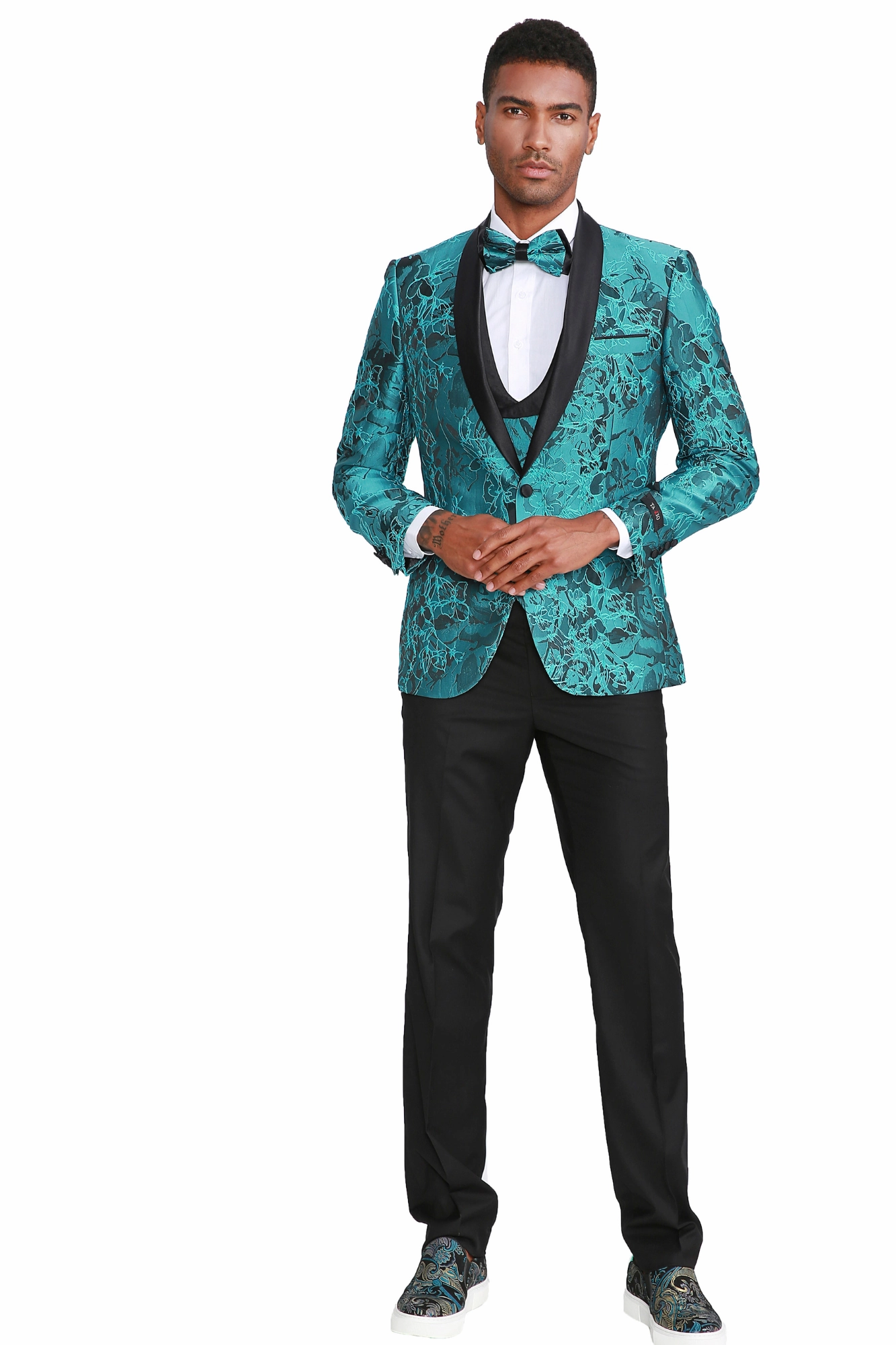 Thoreau Collection: Men's Turquoise 4-Piece Slim Fit Suit with Shawl Collar