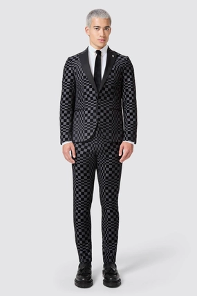 Tiber Skinny Fit Grey Check Tuxedo Suit - ARCHIVE