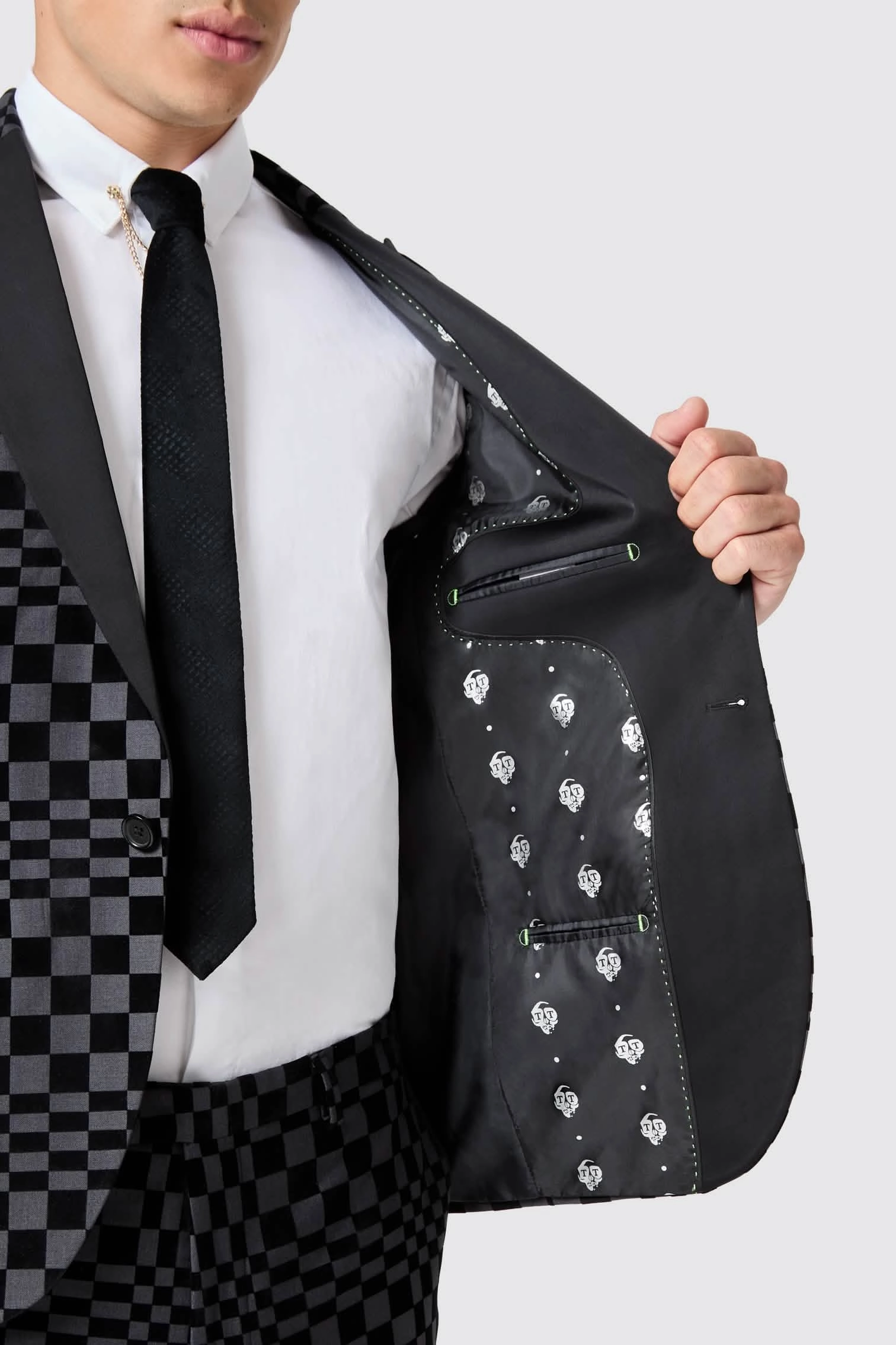 Tiber Skinny Fit Grey Check Tuxedo Suit - ARCHIVE