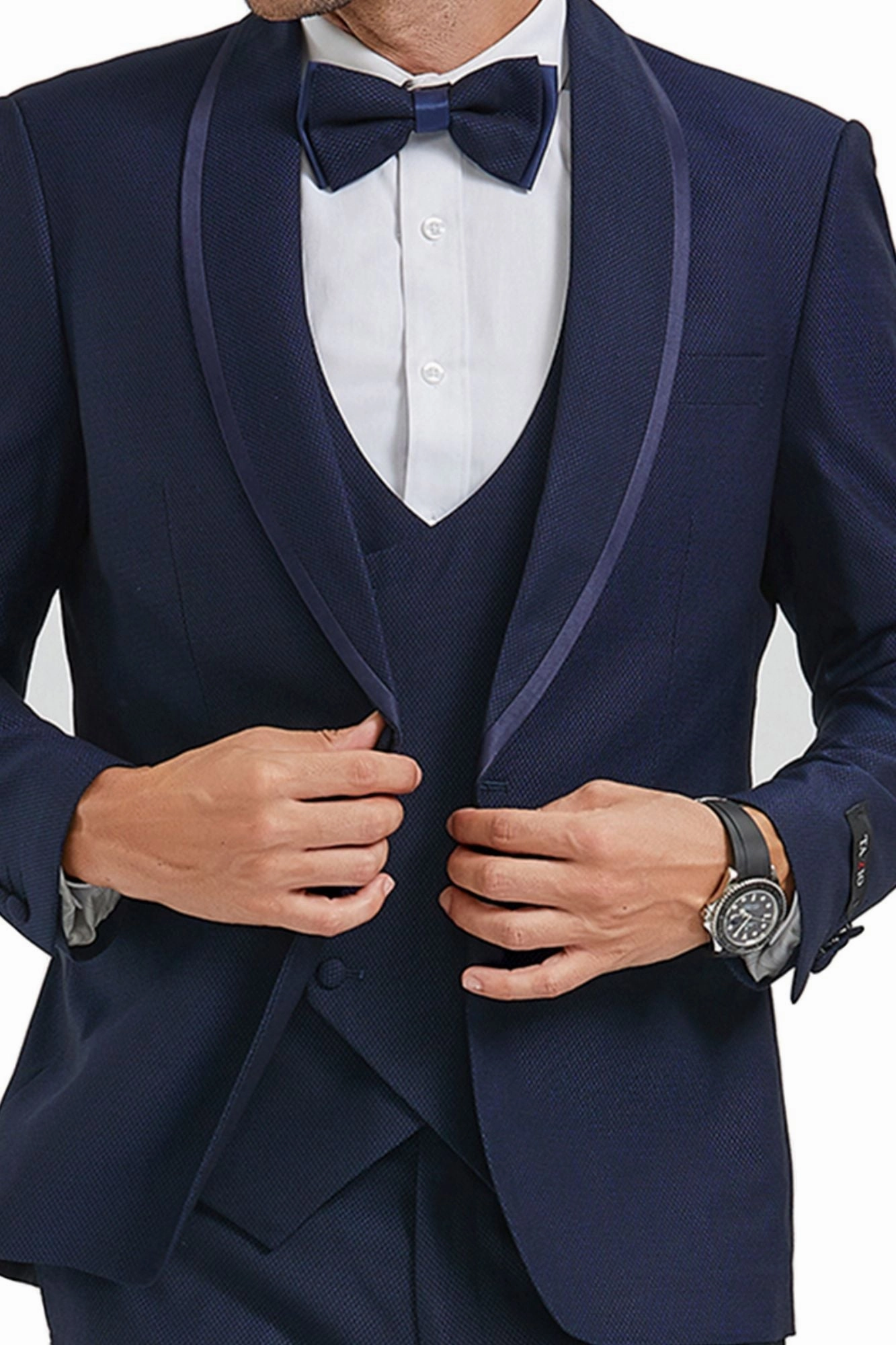 Tranquility Collection: Men's Birdseye 3-Piece Suit In Blue - Slim Fit