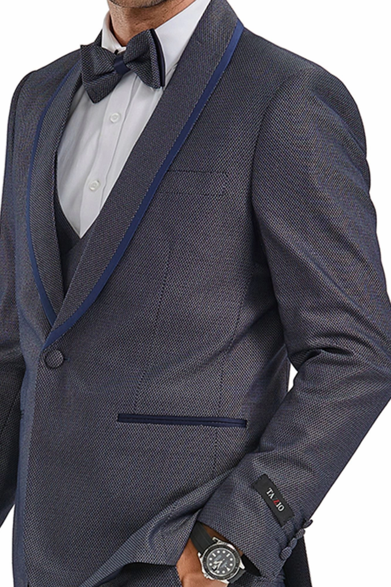 Tranquility Collection: Men's Birdseye 3-Piece Suit In Grey/Navy - Slim Fit