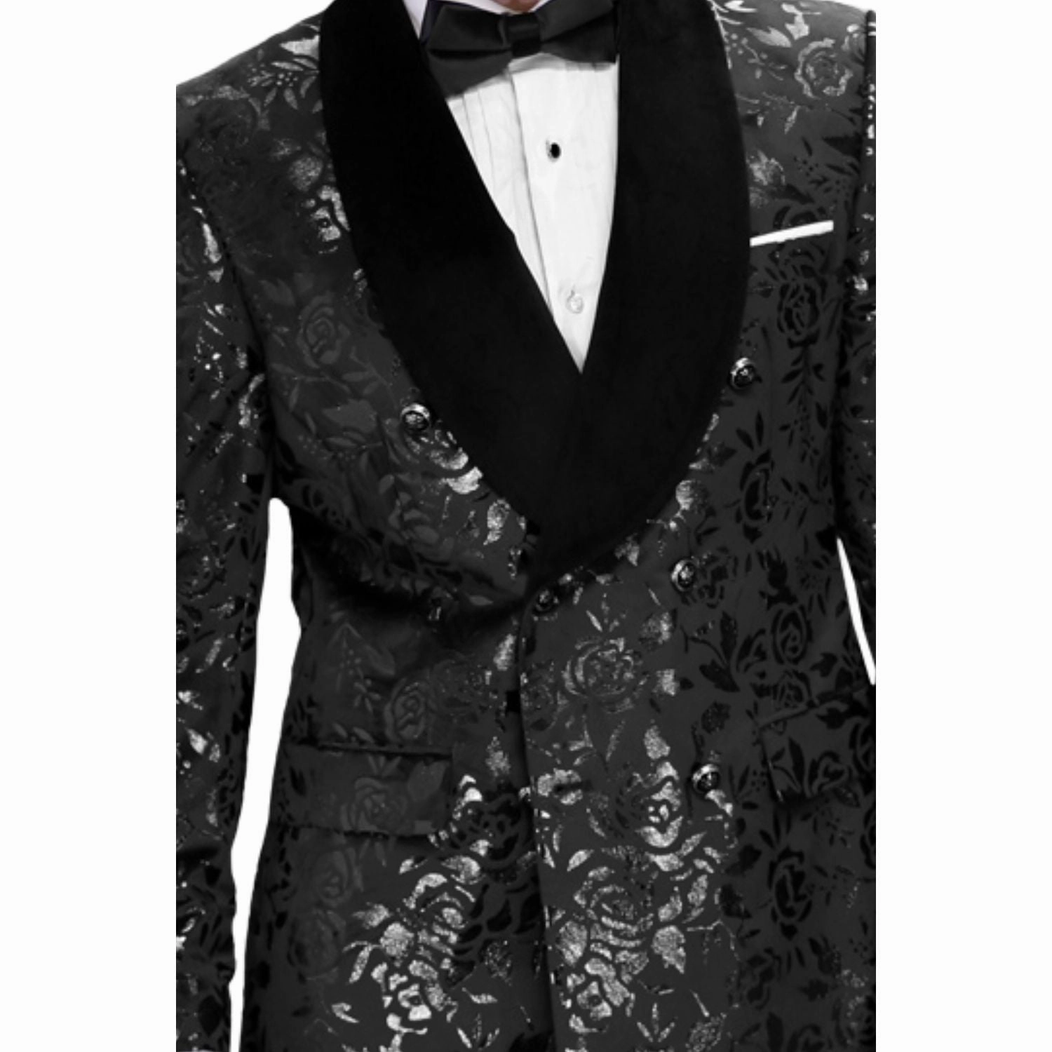 Trendish Collection: Black 2-Piece Double Breasted Velvet Shawl Lapel Tuxedo