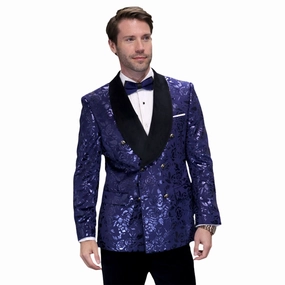 Trendish Collection: Sapphire 2-Piece Double Breasted Velvet Shawl Lapel Tuxedo