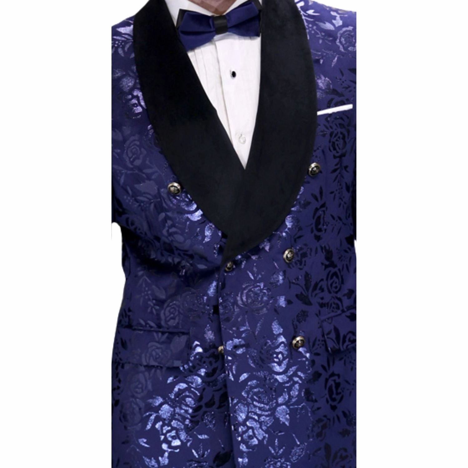 Trendish Collection: Sapphire 2-Piece Double Breasted Velvet Shawl Lapel Tuxedo