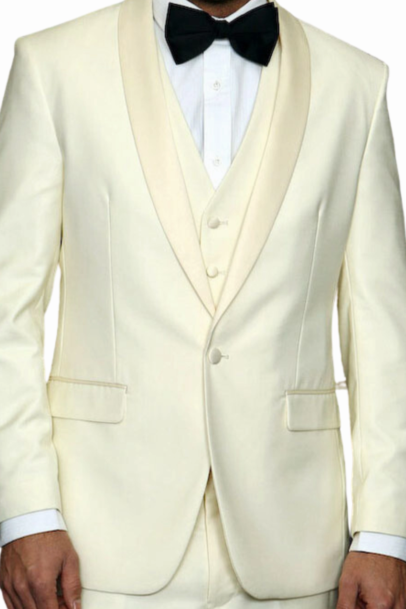 Trendito Collection: Off-White 3PC Shawl Lapel Tuxedo 100% Wool Tailored Fit