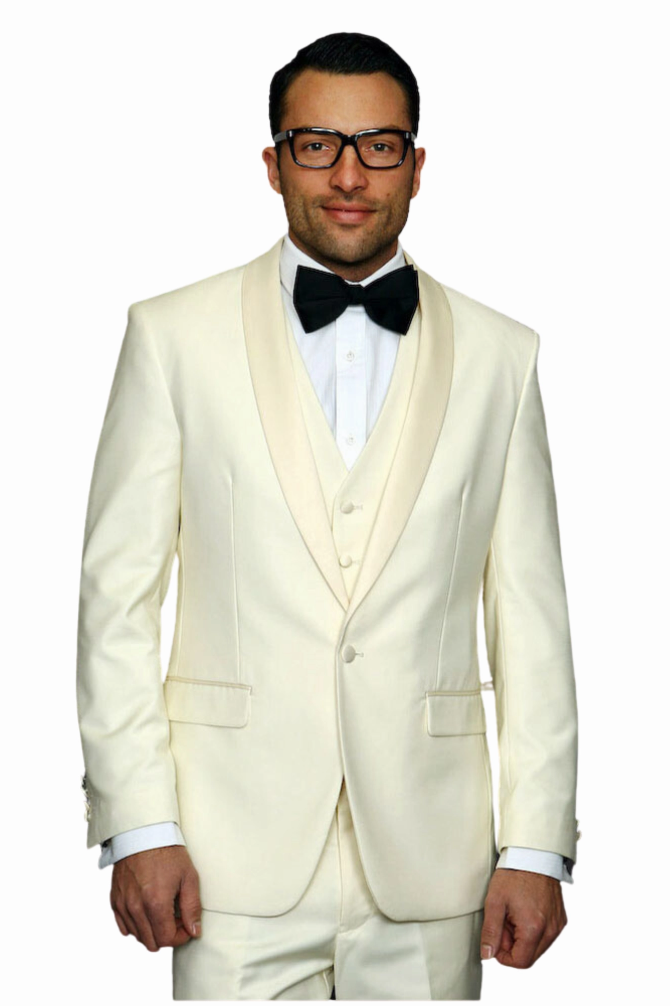 Trendito Collection: Off-White 3PC Shawl Lapel Tuxedo 100% Wool Tailored Fit