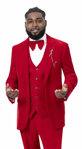 Triton Collection: Red Velvet Three Piece Regular Fit Fashion Suit