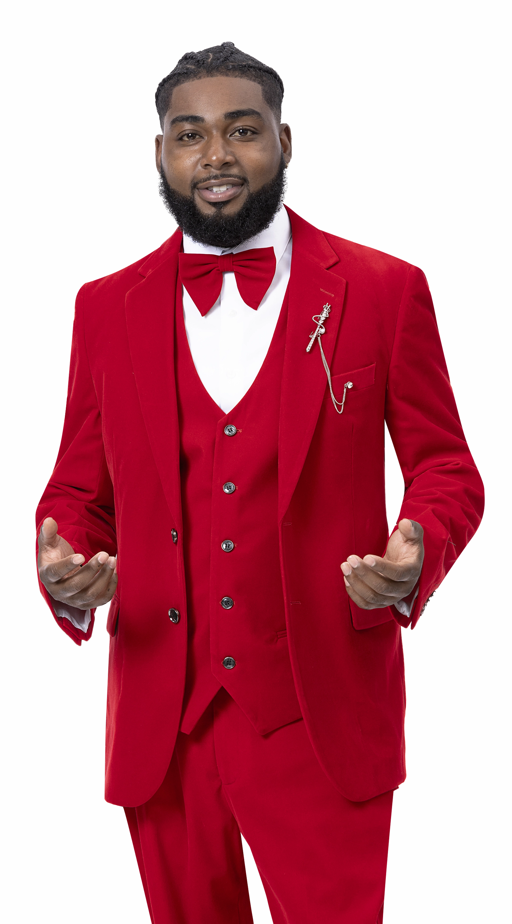 Triton Collection: Red Velvet Three Piece Regular Fit Fashion Suit
