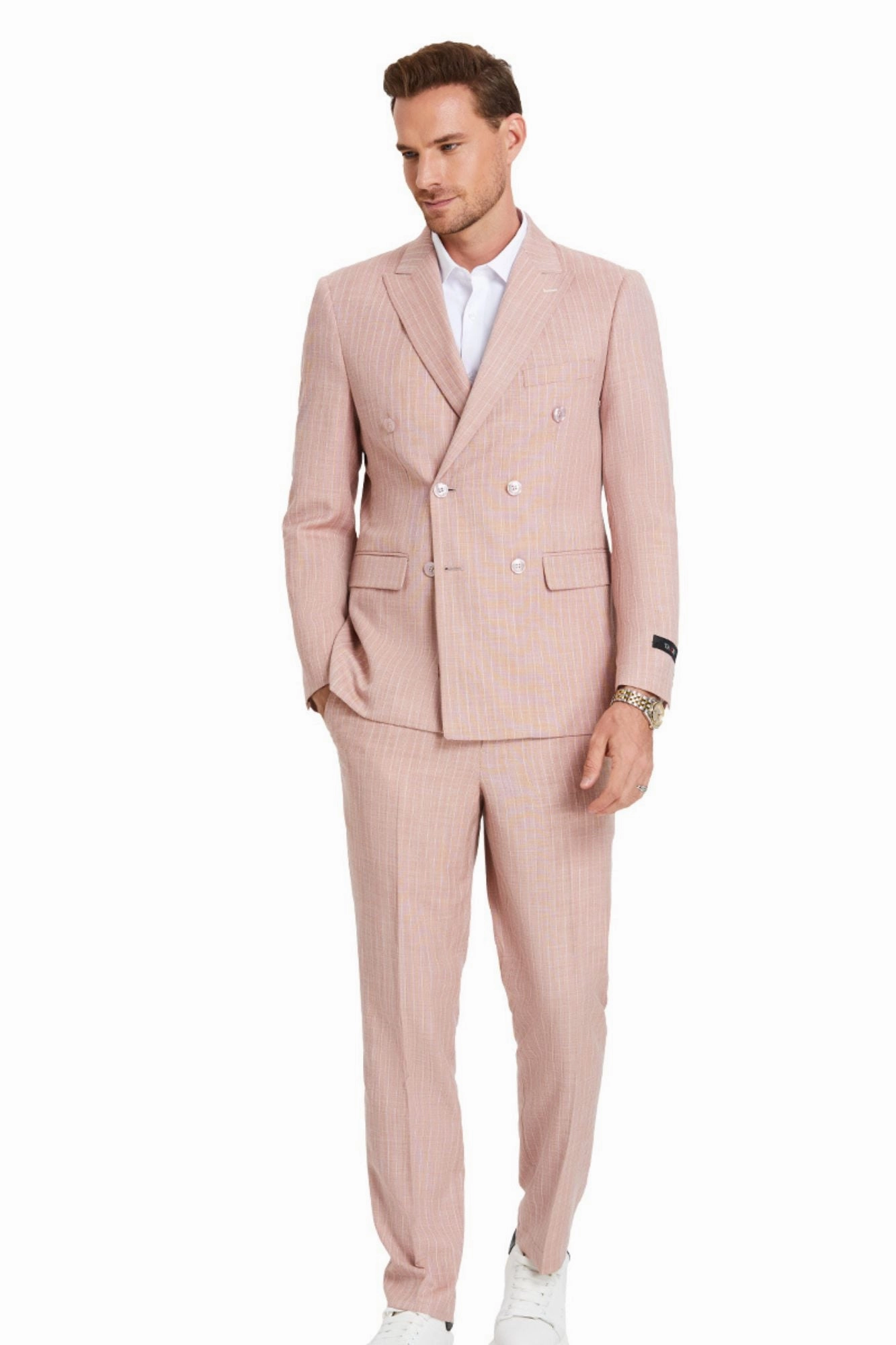 Triumph Collection: Men's Pinstripe 3-Piece Slim Fit Suit In Rose