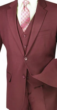 Urbano Collection: Maroon 3 Piece Solid Color Single Breasted Regular Fit Suit
