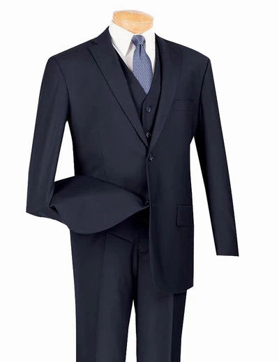 Urbano Collection: Navy 3 Piece Solid Color Single Breasted Regular Fit Suit