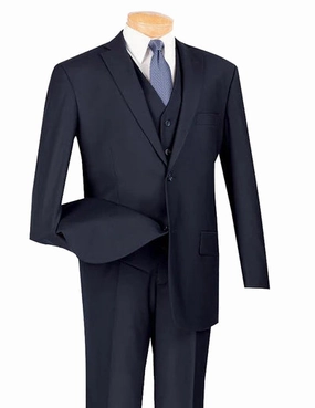 Urbano Collection: Navy 3 Piece Solid Color Single Breasted Regular Fit Suit