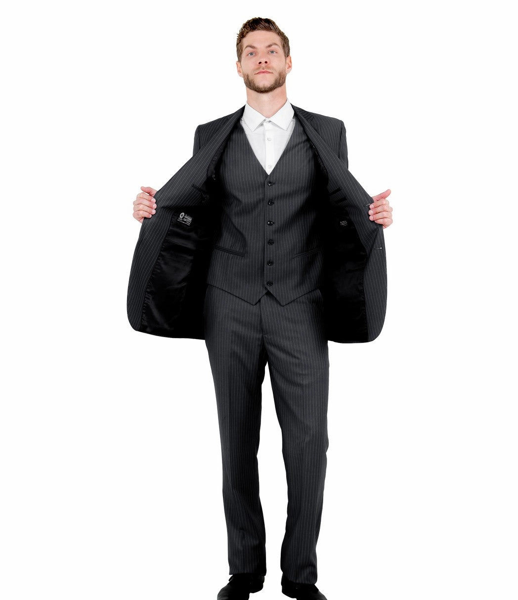 Valiant Vintage Black Pinstripe Three-Piece Suit – Classic Fit