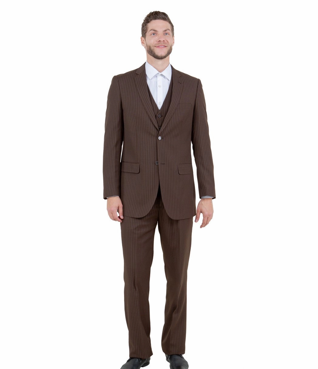 Valiant Vintage Brown Pinstripe Three-Piece Suit – Classic Fit