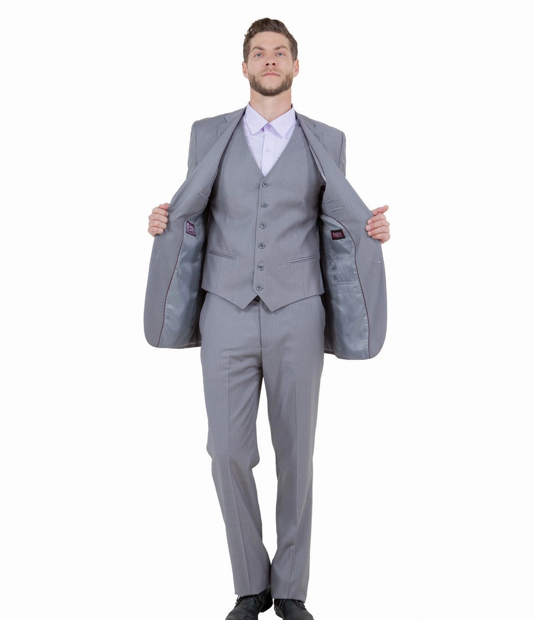 Valiant Vintage Light Grey Pinstripe Three-Piece Suit – Classic Fit