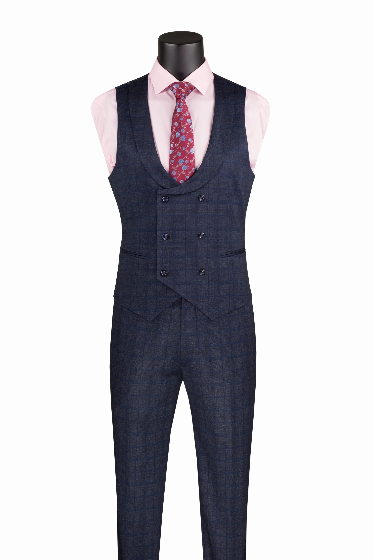 Vintique Collection: Glen Plaid Slim Fit Suit with Peak Lapel in Navy