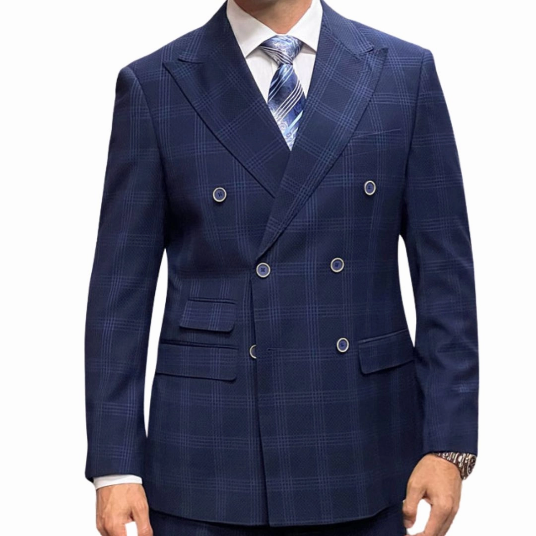 Vortigen Collection: Navy 2-Piece Plaid Double-Breasted Suit