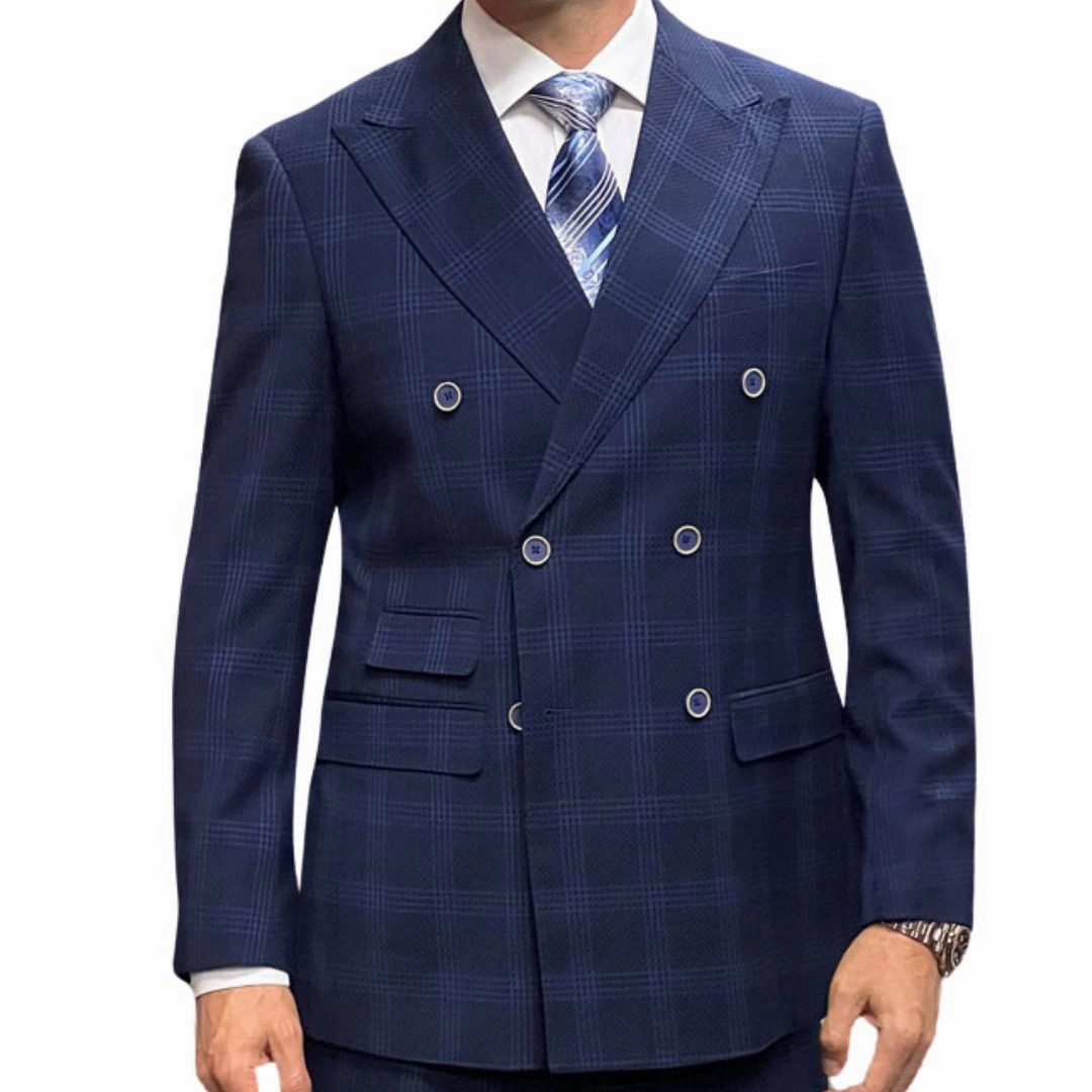 Vortigen Collection: Navy 2-Piece Plaid Double-Breasted Suit