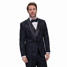 Westerlund Collection: 3-Piece Black Lace Tuxedo with Satin Shawl Lapel & Satin Trim