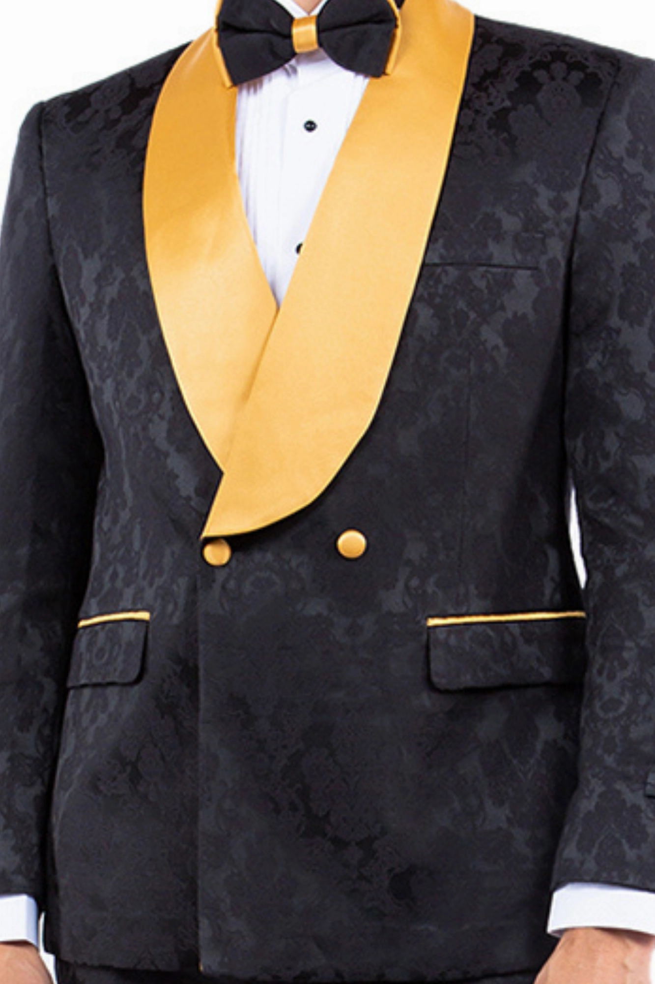 Whisper Collection: Men's 2-Piece Paisley Suit In Black/Gold  - Slim Fit