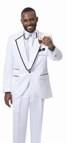 White With Black Trim Two Piece Long Fit Tuxedo TUX117
