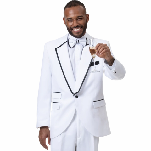 White With Black Trim Two Piece Long Fit Tuxedo TUX117