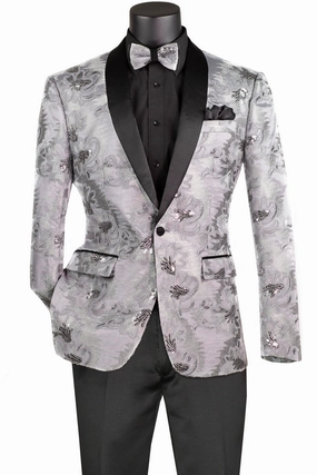 Wilde Wear Collection: Silver Embroidery Single Breasted Slim Fit Blazer