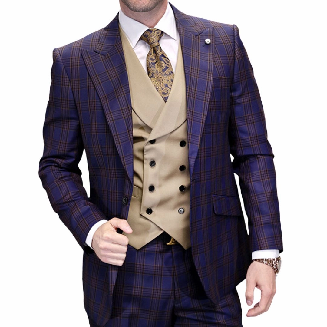 Zephyrus Collection: Sapphire 3-Piece Plaid Modern Fit Suit