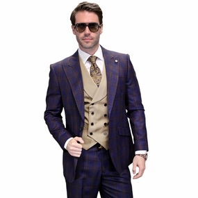 Zephyrus Collection: Sapphire 3-Piece Plaid Modern Fit Suit