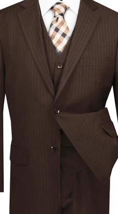 Zeus Zenith Collection: Brown 3 Piece Tone-on-Tone Pinstriped Single Breasted Regular Fit Suit