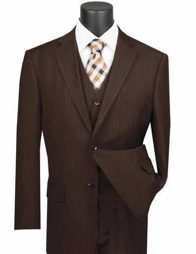 Zeus Zenith Collection: Brown 3 Piece Tone-on-Tone Pinstriped Single Breasted Regular Fit Suit