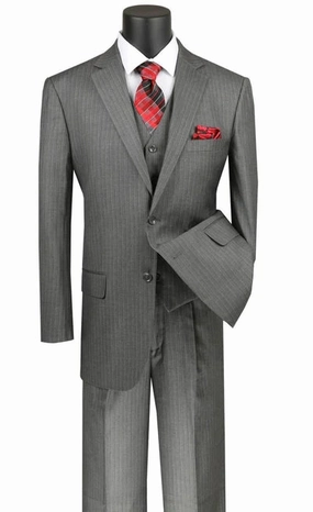 Zeus Zenith Collection: Grey 3 Piece Tone-on-Tone Pinstriped Single Breasted Regular Fit Suit
