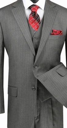 Zeus Zenith Collection: Grey 3 Piece Tone-on-Tone Pinstriped Single Breasted Regular Fit Suit