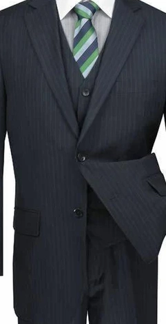 Zeus Zenith Collection: Navy 3 Piece Tone-on-Tone Pinstriped Single Breasted Regular Fit Suit
